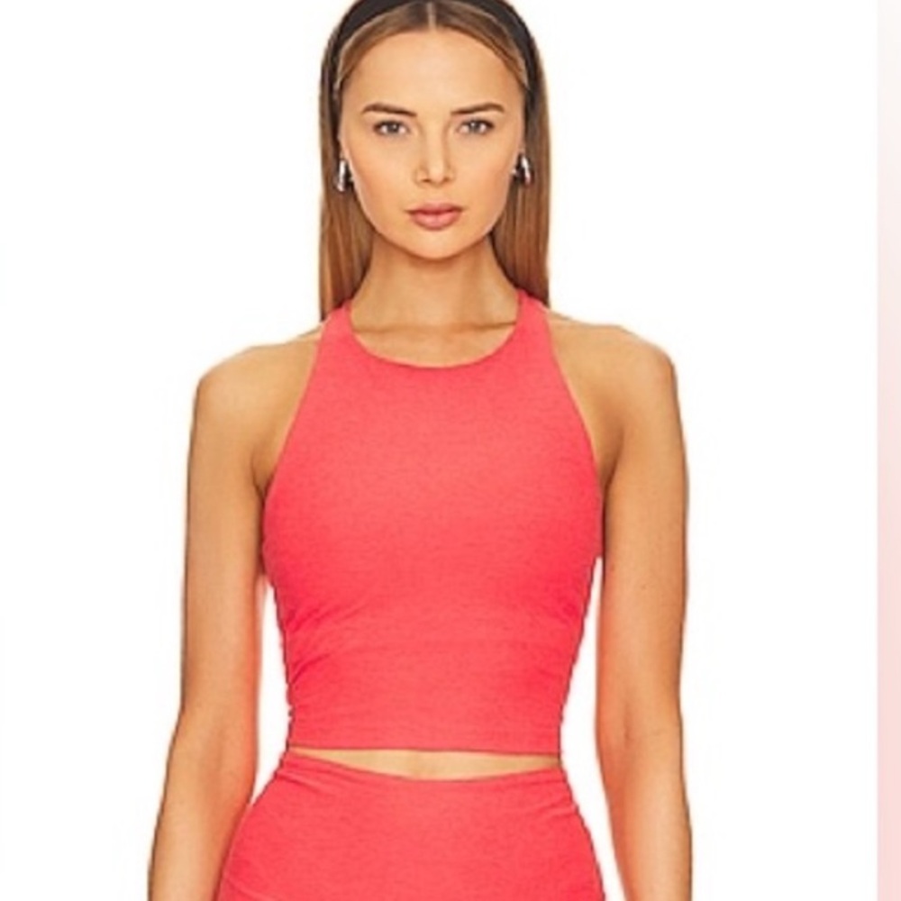 Beyond Yoga spacedye bright persimmon heather refocused crop tank XS